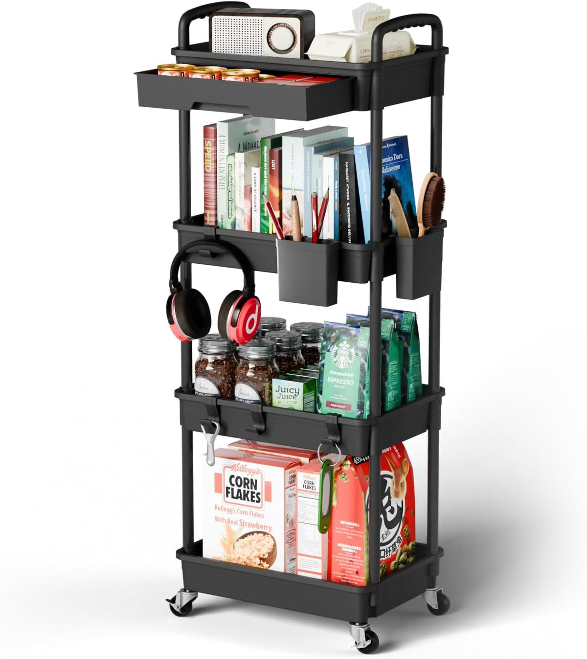 4 Tier Rolling Cart Organizer,Art Craft Diaper Bedside Snack Laundry Room Bathroom Organizer Narrow