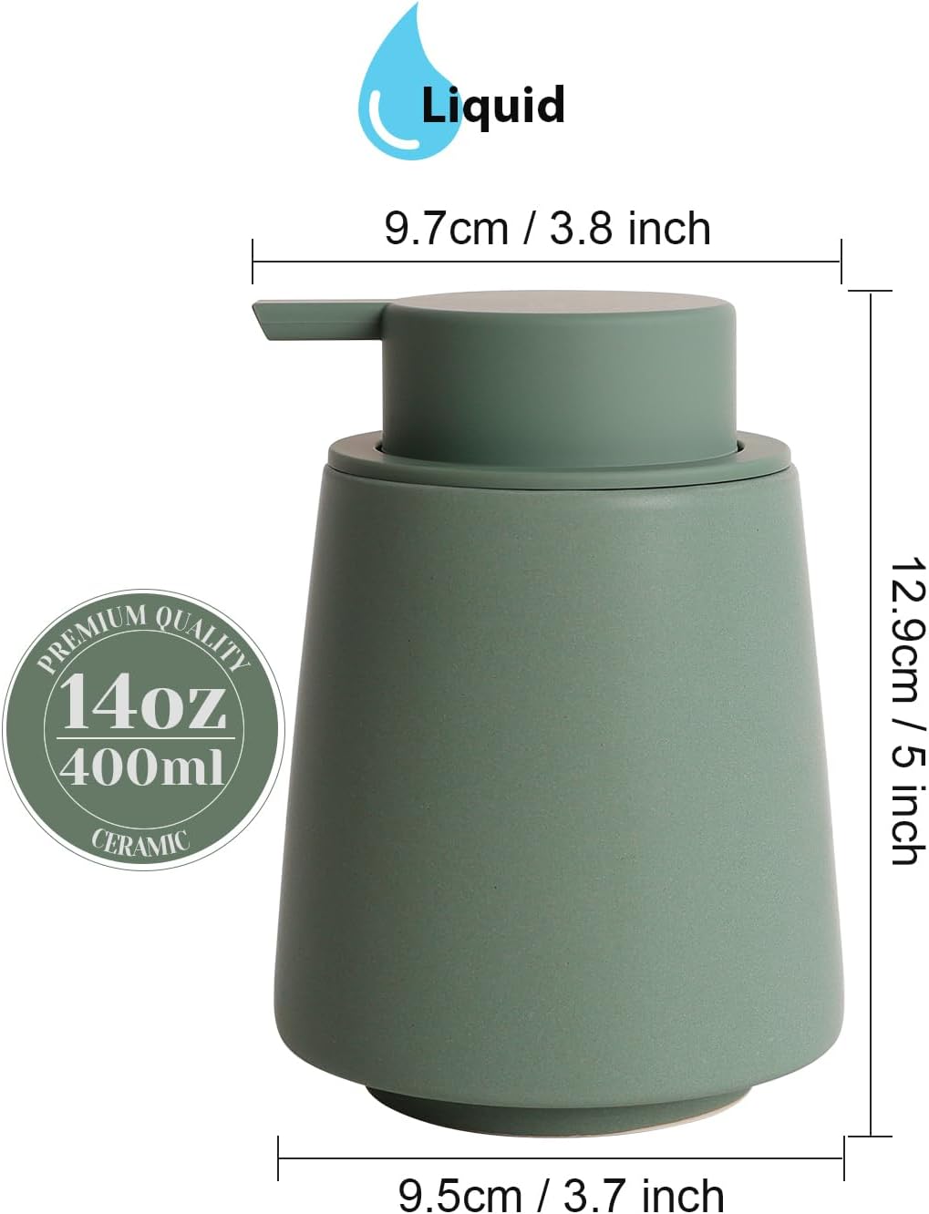 INGOFIN Ceramic Soap Dispenser, 14 oz Bathroom Hand Soap Dispenser, Liquid Dispenser with Pump