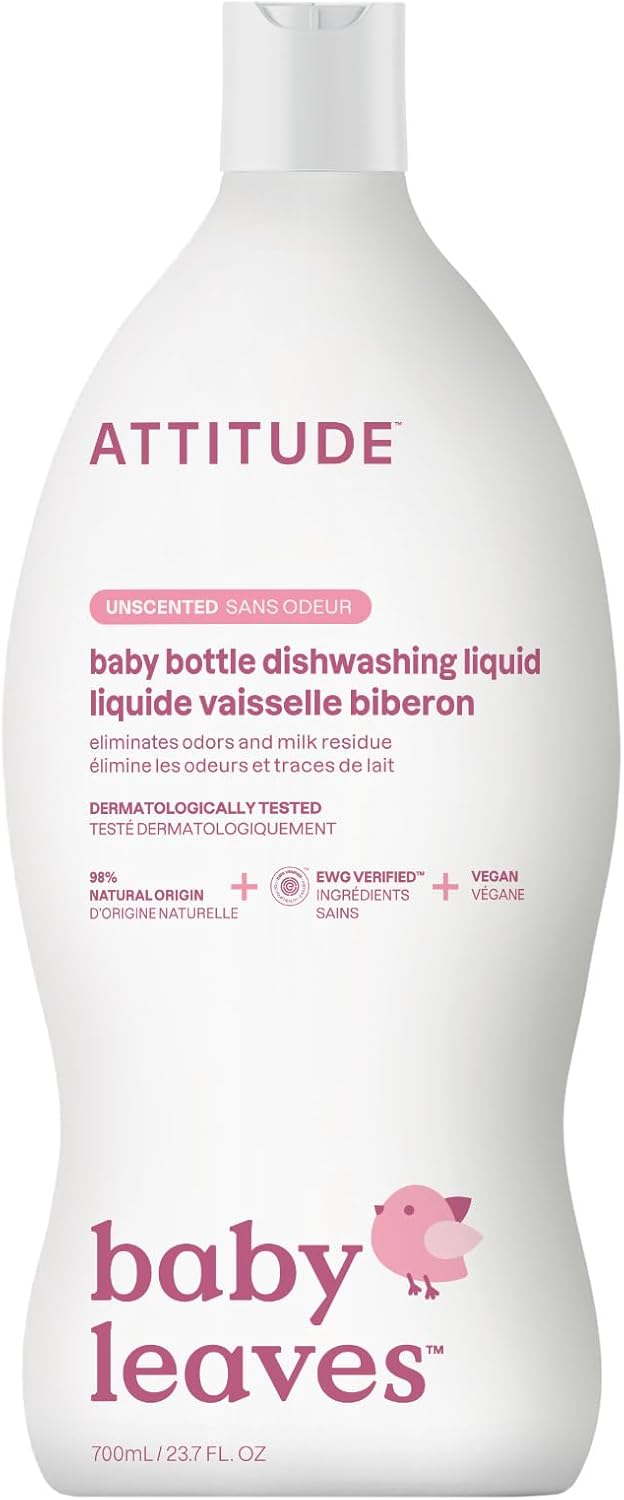 ATTITUDE Baby Dish Soap and Bottle Cleaner, EWG Verified Dishwashing Liquid, No Added Dyes or