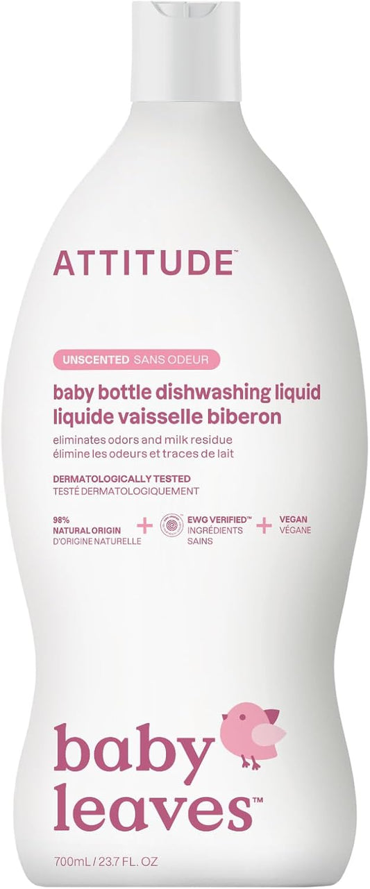 ATTITUDE Baby Dish Soap and Bottle Cleaner, EWG Verified Dishwashing Liquid, No Added Dyes or
