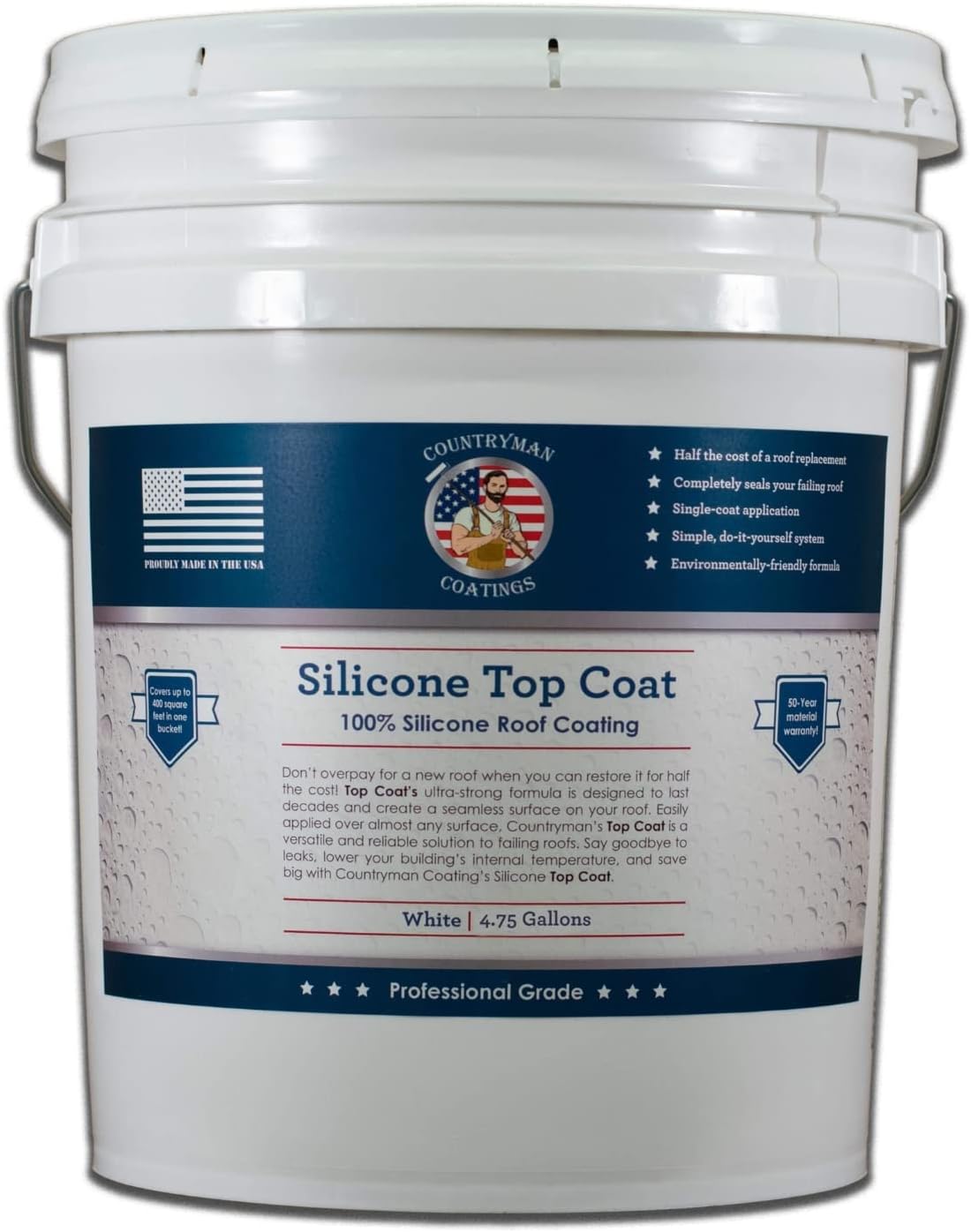 Countryman Coatings 100% Silicone Roof Coating - Restore Your Roof in a Day - Seal Leaks, Cracks