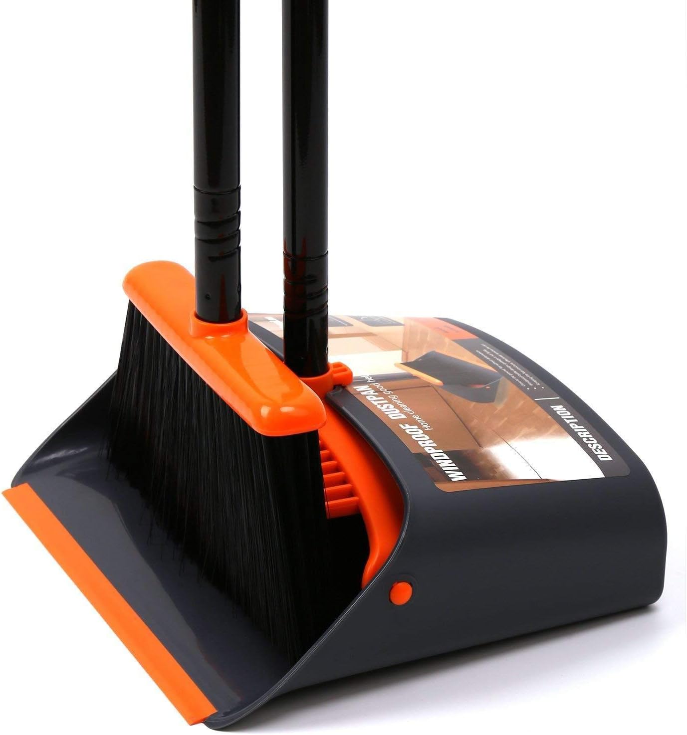 TreeLen Broom and Dustpan Set with 52" Long Handle for Home Kitchen Room Office Lobby Floor Use