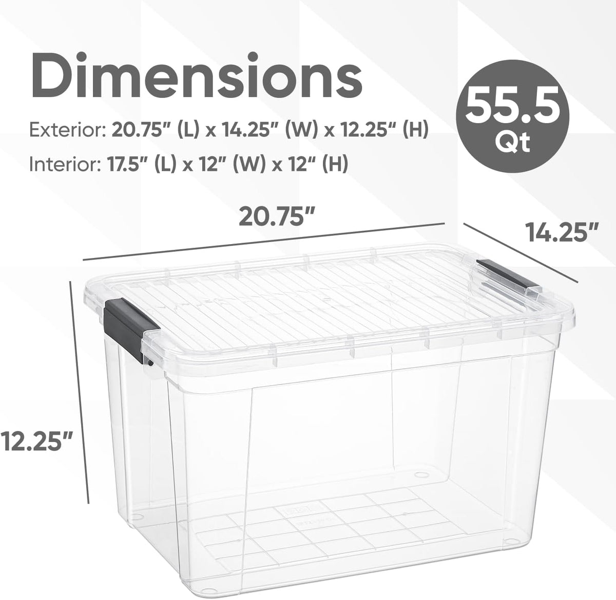 Superio Clear Storage Boxes with Lids, 49 Quart Plastic Container Bins for Organizing, Stackable