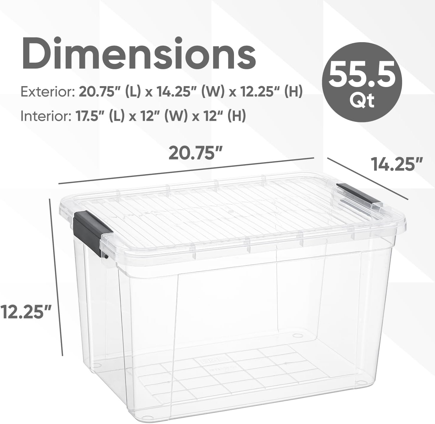 Superio Clear Storage Boxes with Lids, 49 Quart Plastic Container Bins for Organizing, Stackable