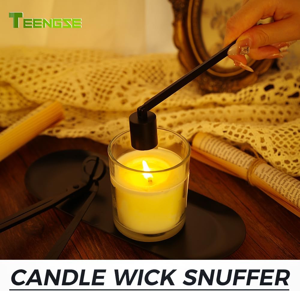 4 in 1 Candle Accessory Set with Storage Tray Plate, Candle Wick Trimmer, Candle Wick Snuffer