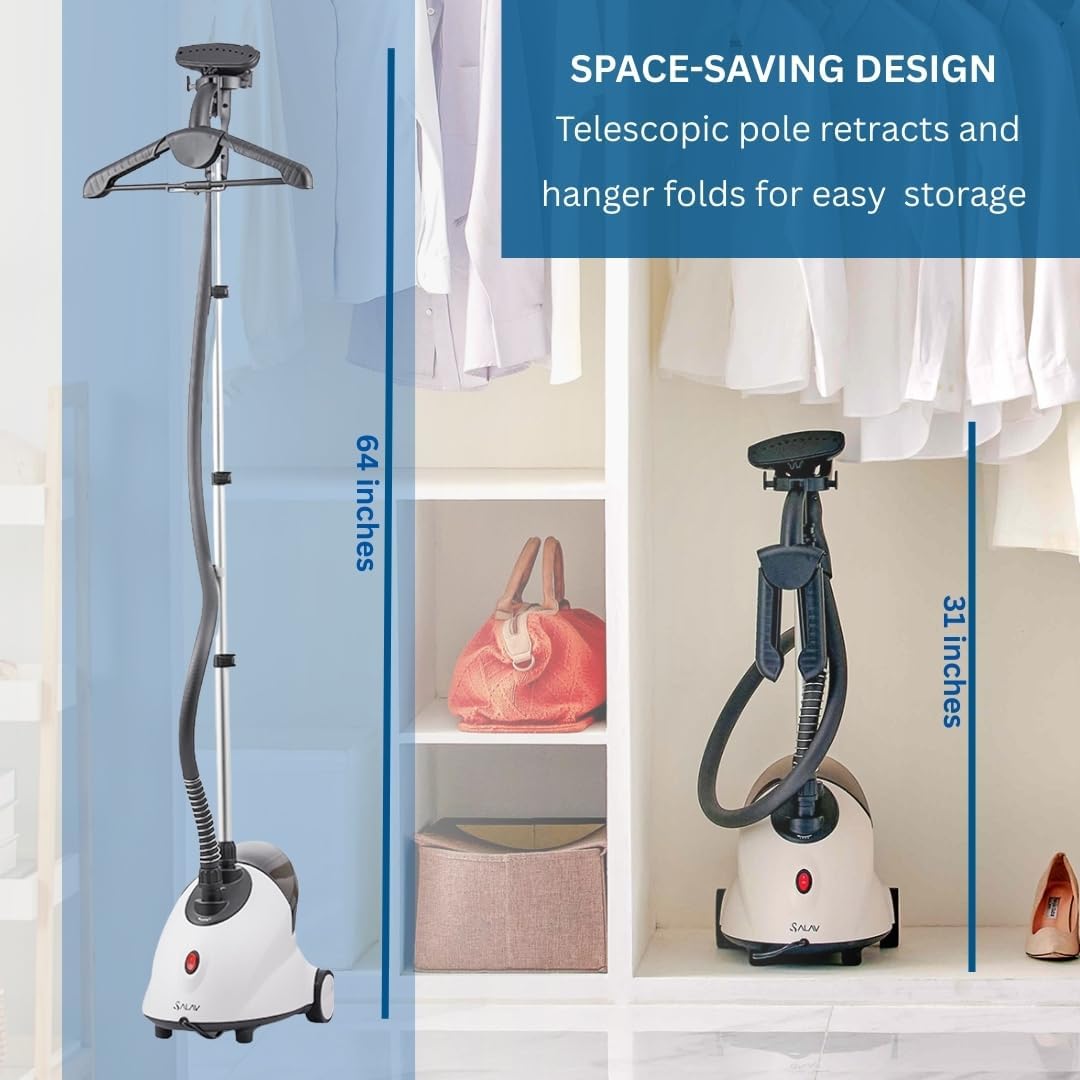 SALAV GS18 Full-Size Clothes Steamer - 1500W Power, 1.8L Water Tank, 60-Min Garment Steam, Iron