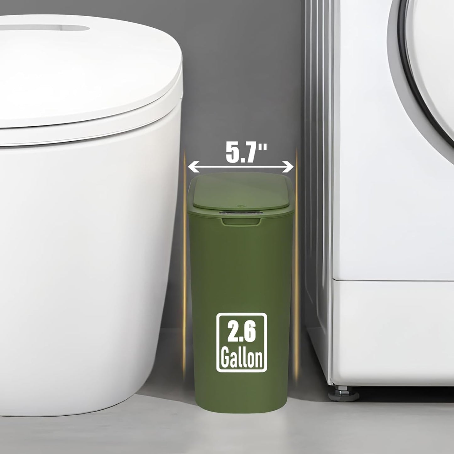 Automatic Motion Sensor Bathroom Trash Can with Lid, 2.6 Gallon Touchless Trash Bin, Smart Garbage
