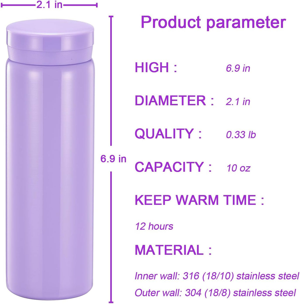 10oz Mini Water Bottle Stainless Steel Thermos Small Flask - Insulated Vacuum, Leak Proof, Keeps