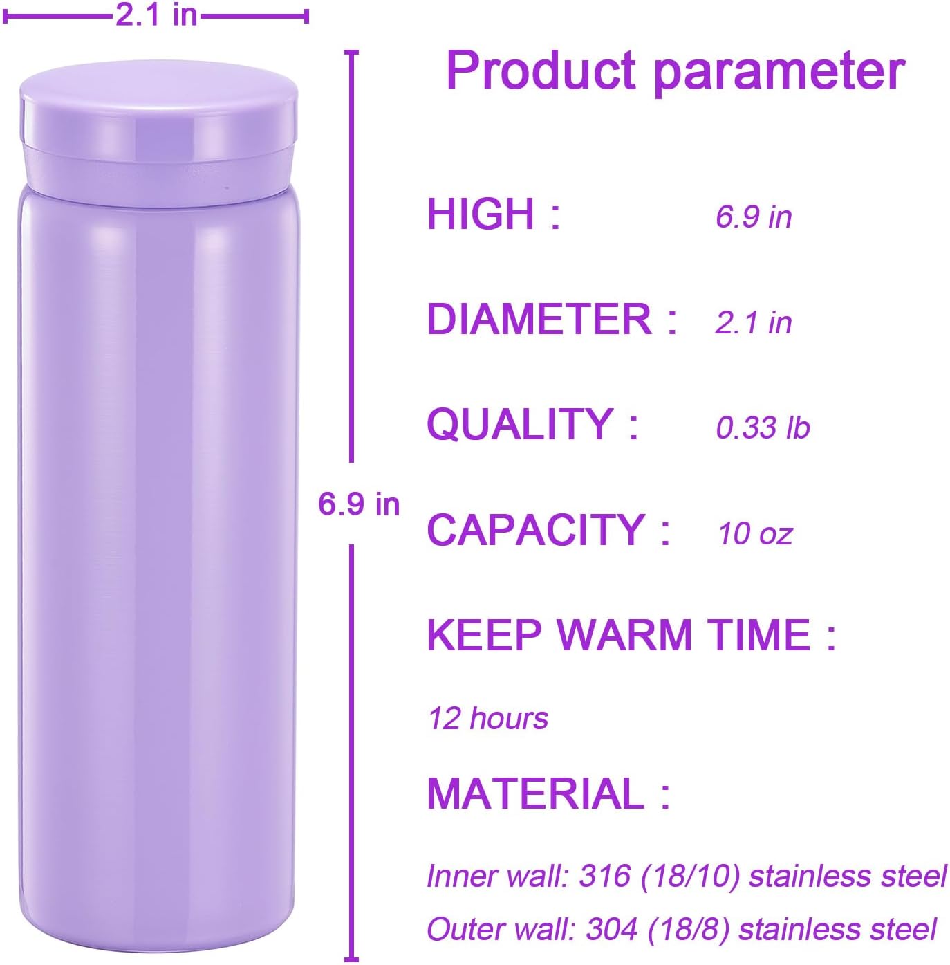 10oz Mini Water Bottle Stainless Steel Thermos Small Flask - Insulated Vacuum, Leak Proof, Keeps
