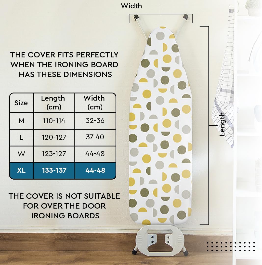 Encasa XO Ironing Board Cover and Pad 57"x22" - Thick 3mm Felt Padding, Drawstring Tightening &