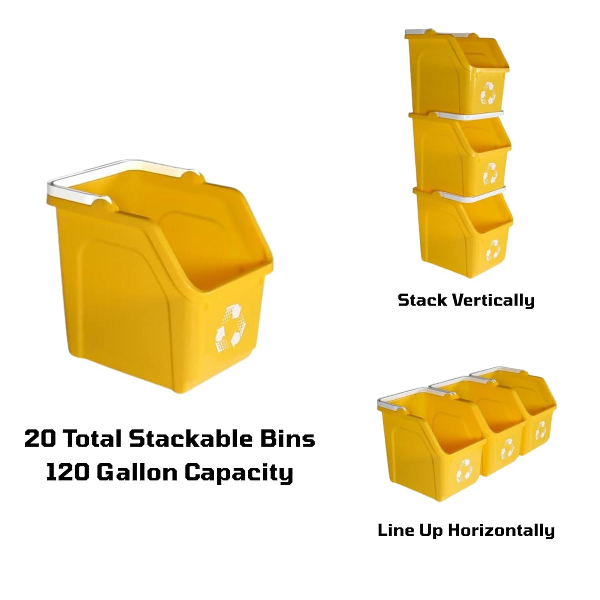 6 Gallon Stackable Recycling Bins for Homes, Garages, Offices Made of 100% Recycled Plastic