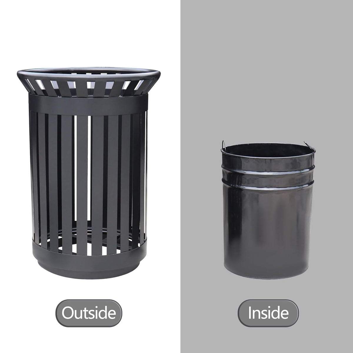 Outdoor Metal Slatted Trash Receptacle,Waste Receptacle，Commercial Trash Cans,Zone Round Garbage