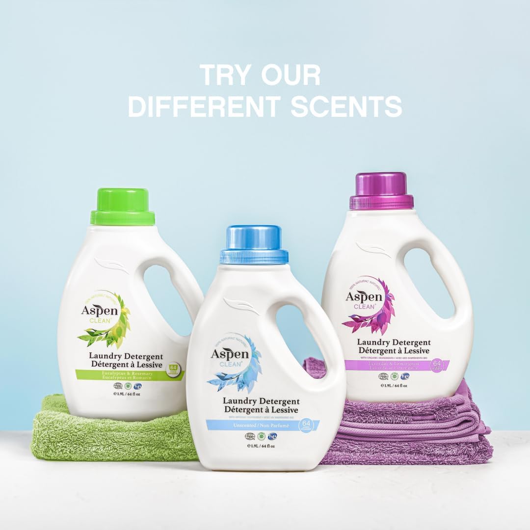 AspenClean Natural Laundry Detergent Eucalyptus & Rosemary - 100% Natural, Organic, HE Liquid