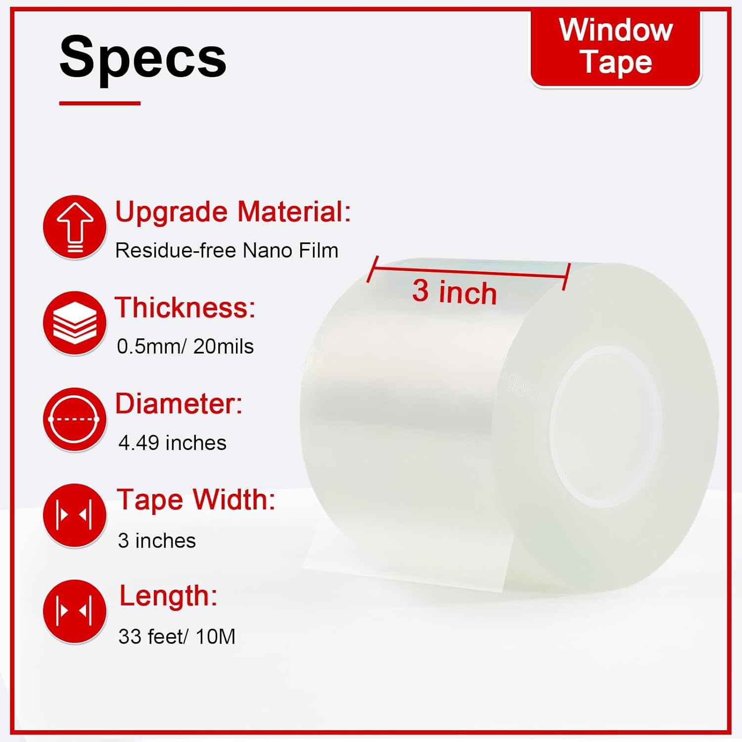 Transparent Window Weather Sealing Tape 3 Inch x 33 FT Weather Stripping Residue-Free Clear Window