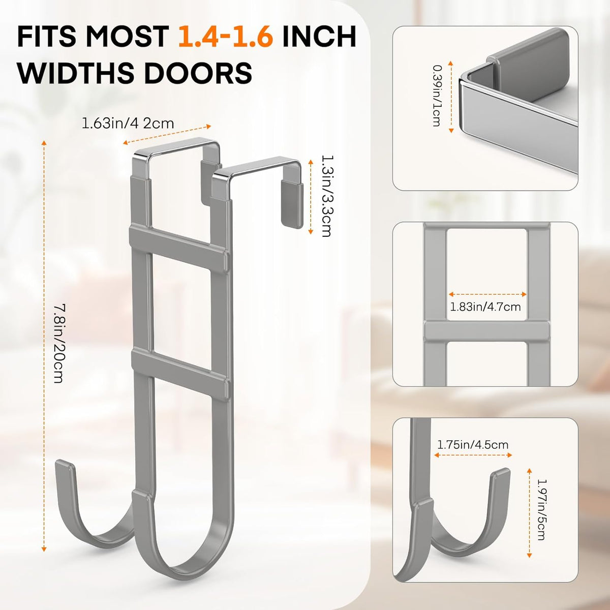 FYY Over The Door Hooks - 4 Pack Heavy Duty Dual-Hook Organizer Hanger with Non-Slip Rubber for