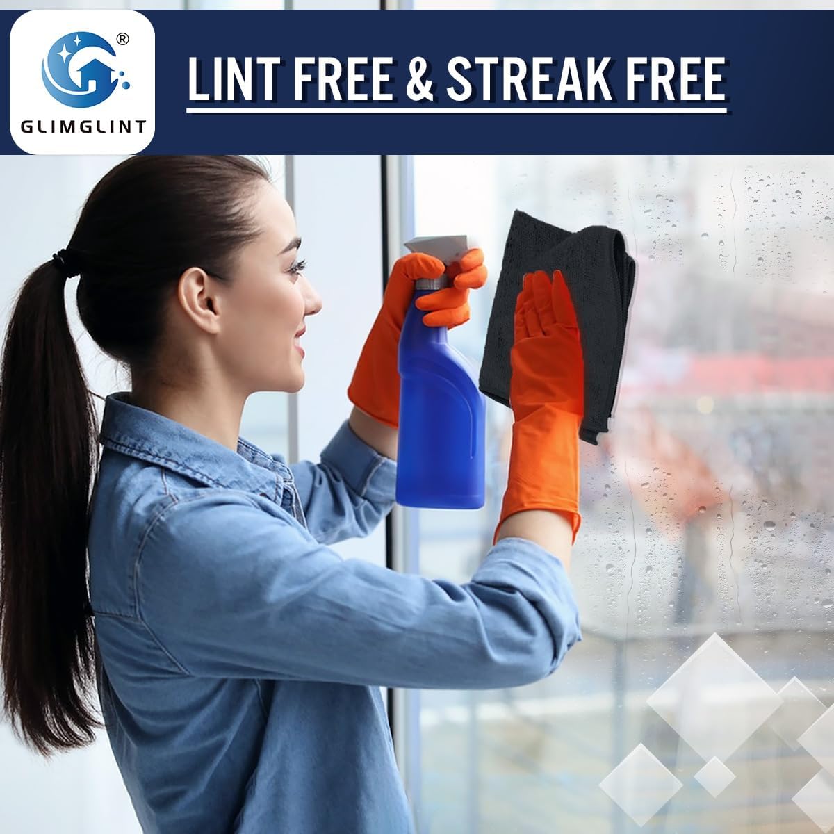 GLIMGLINT Black Microfiber Cleaning Cloth, 150 Pack Microfiber Towels for Cars, Lint Free