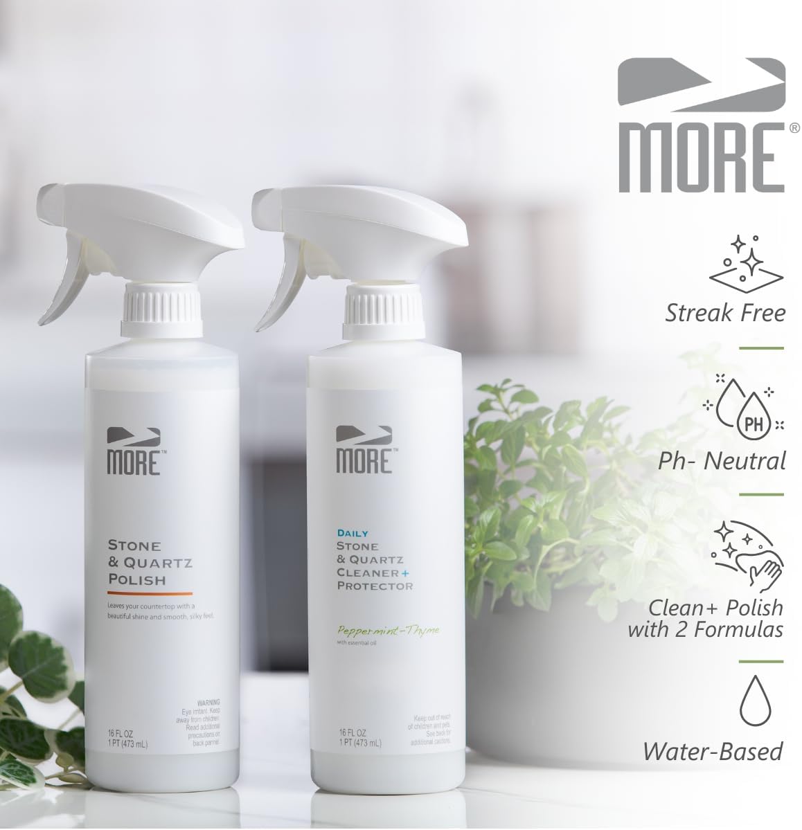 MORE - Twin Pack - Includes Stone & Quartz Cleaner + Polish - Granite, Quartz & Marble Cleaner &