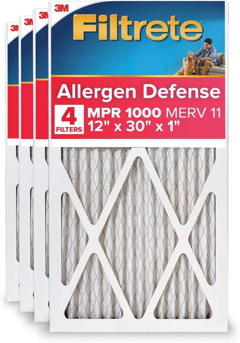 Filtrete 12x30x1 AC Furnace Air Filter, MERV 11, MPR 1000, Micro Allergen Defense, 3-Month Pleated
