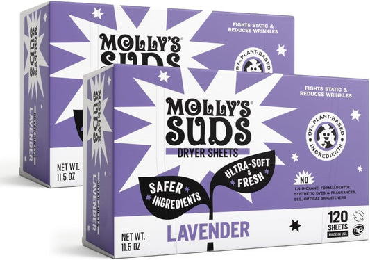 Molly's Suds Fabric Softener Dryer Sheets for Sensitive Skin | Plant-Based Static Reducer