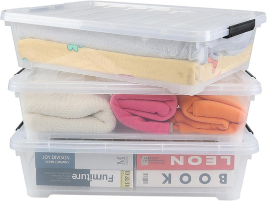 3 Packs 40 Quart Large Under Bed Storage Box, Wheeled Under Bed Storage Containers, Clear