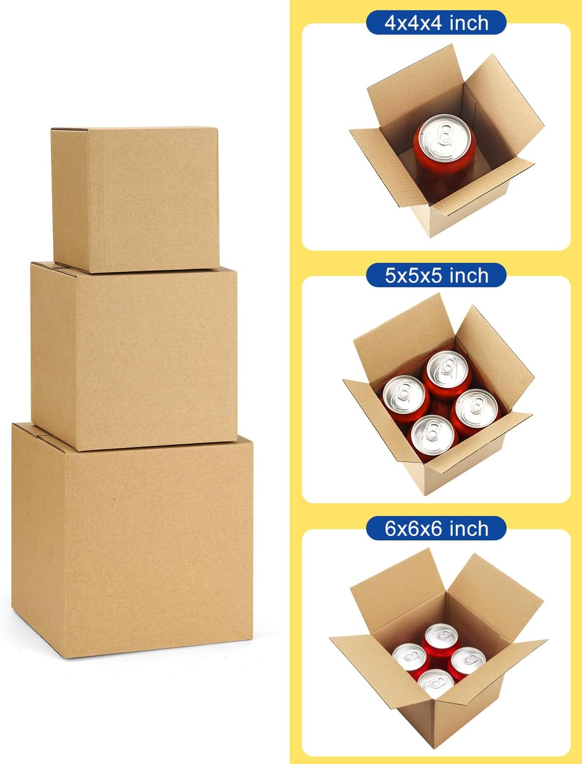 Assorted-Sizes-Shipping-Boxes-45-Pack: 4x4x4 & 5x5x5 & 6x6x6 Small-Shipping-Boxes-Mailers, Brown