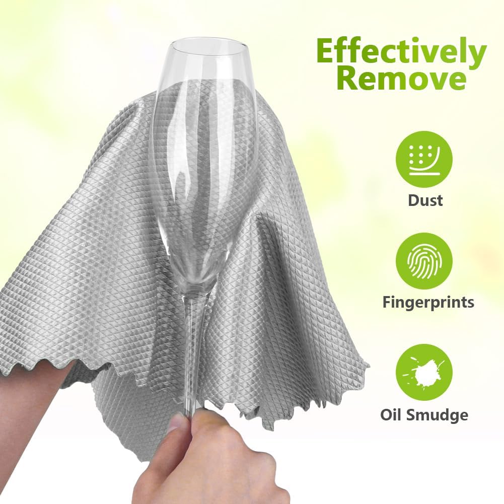 HOMEXCEL Grey Microfiber Glass Cleaning Cloths-6PK, 16"x14" Lint Free Window Cleaning Cloth