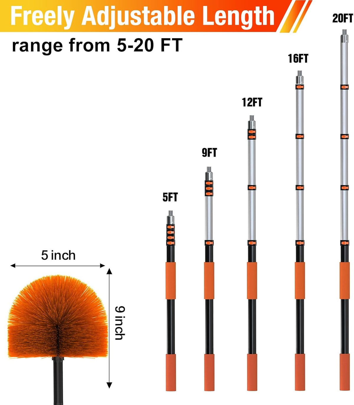 20FT (26FT Reach) Cobweb Duster with Extension Pole, Spider Web Brush for Cleaning Extendable