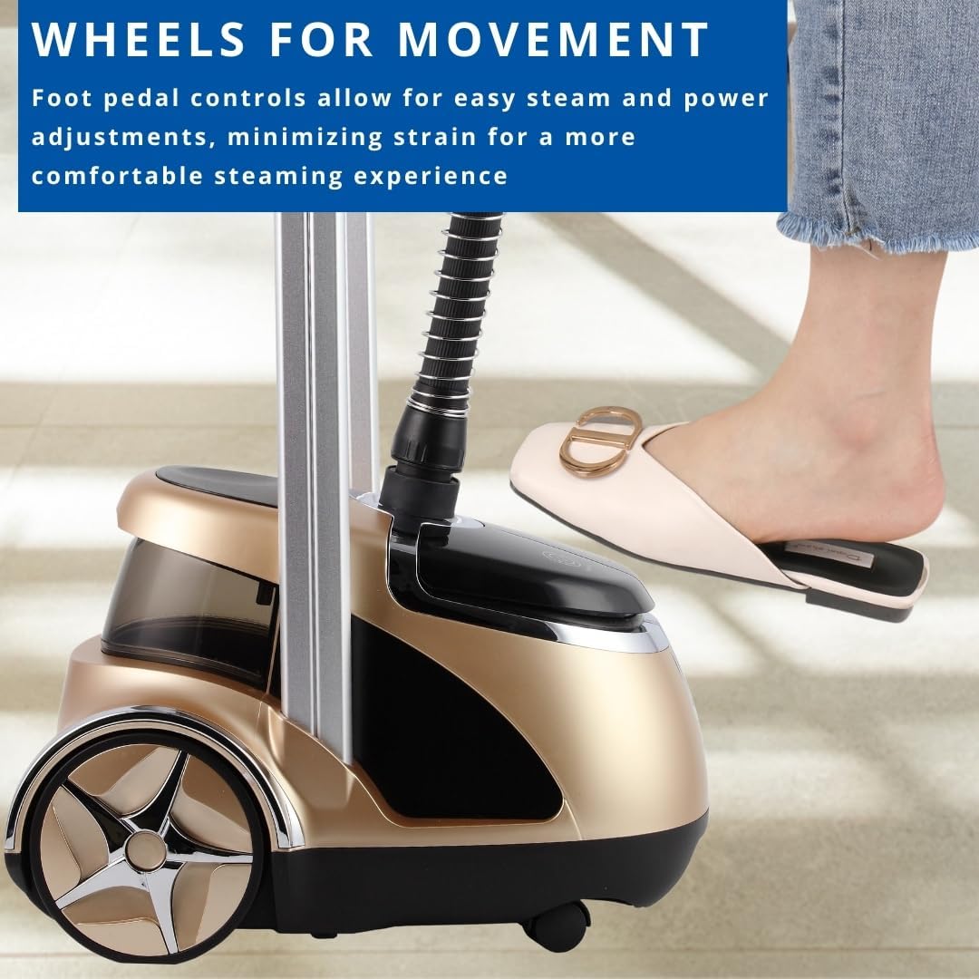 SALAV® Professional Garment Steamer for Clothes with Foot Pedal Control, Stainless Steel Steam