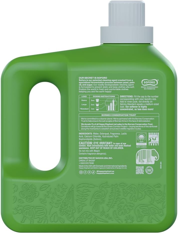 Happy Elephant Fabric Softener, White Tea & Fig Scent, Natural Biodegradable Liquid Fabric