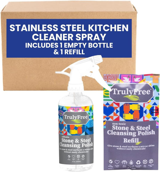Truly Free Stone & Steel Cleansing Polish Starter Kit - Quartz, Marble, Granite, Stone Countertop