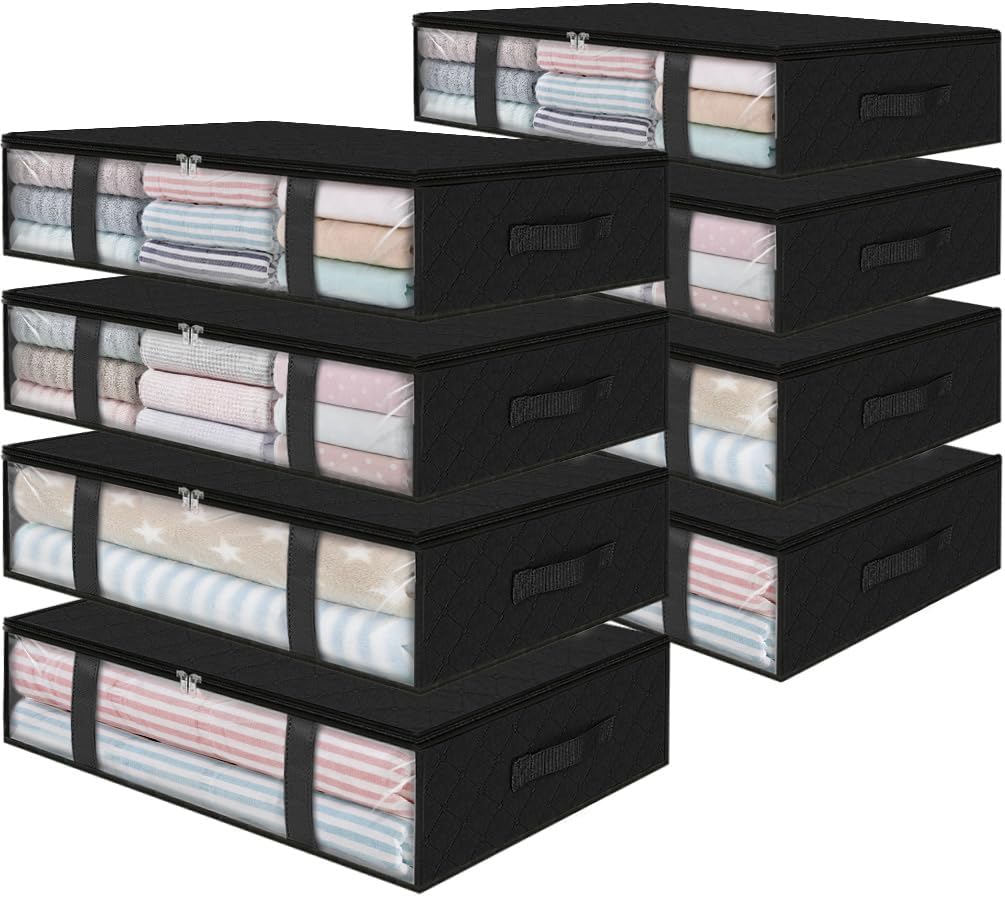 StorageRight Under Bed Storage Bins, 8-Pack 40L Foldable Fabric Storage Bags with Transparent