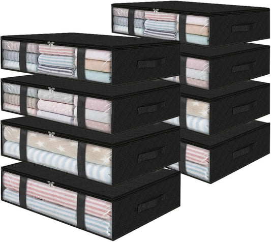 StorageRight Under Bed Storage Bins, 8-Pack 40L Foldable Fabric Storage Bags with Transparent
