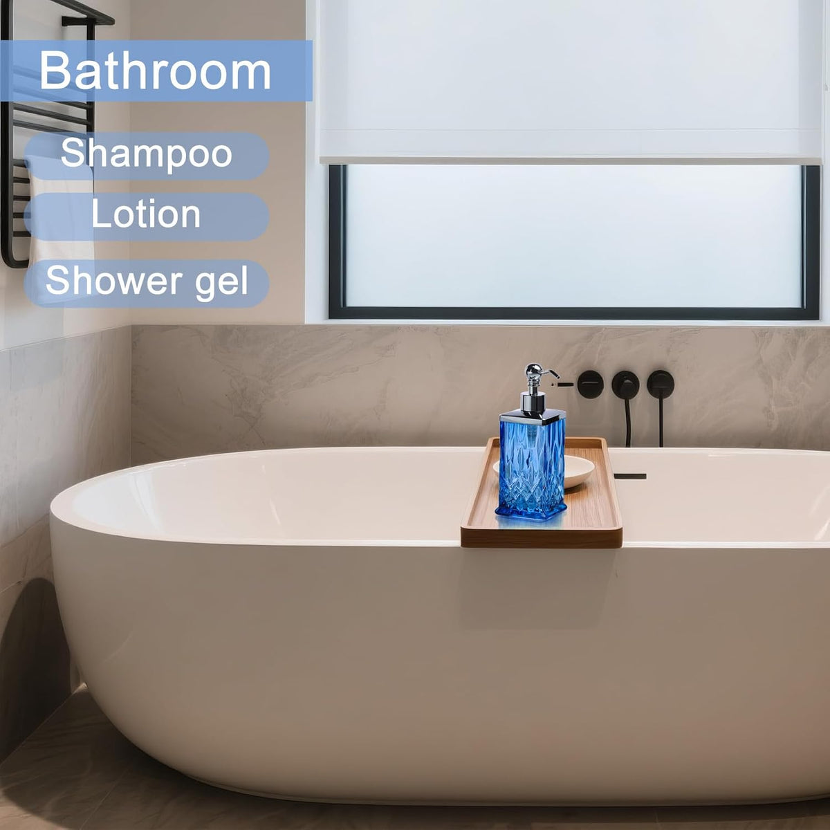 10Oz Diamond Grid Pattern Blue Glass Soap Dispenser with Rust Proof Stainless Steel Pump,Refillable