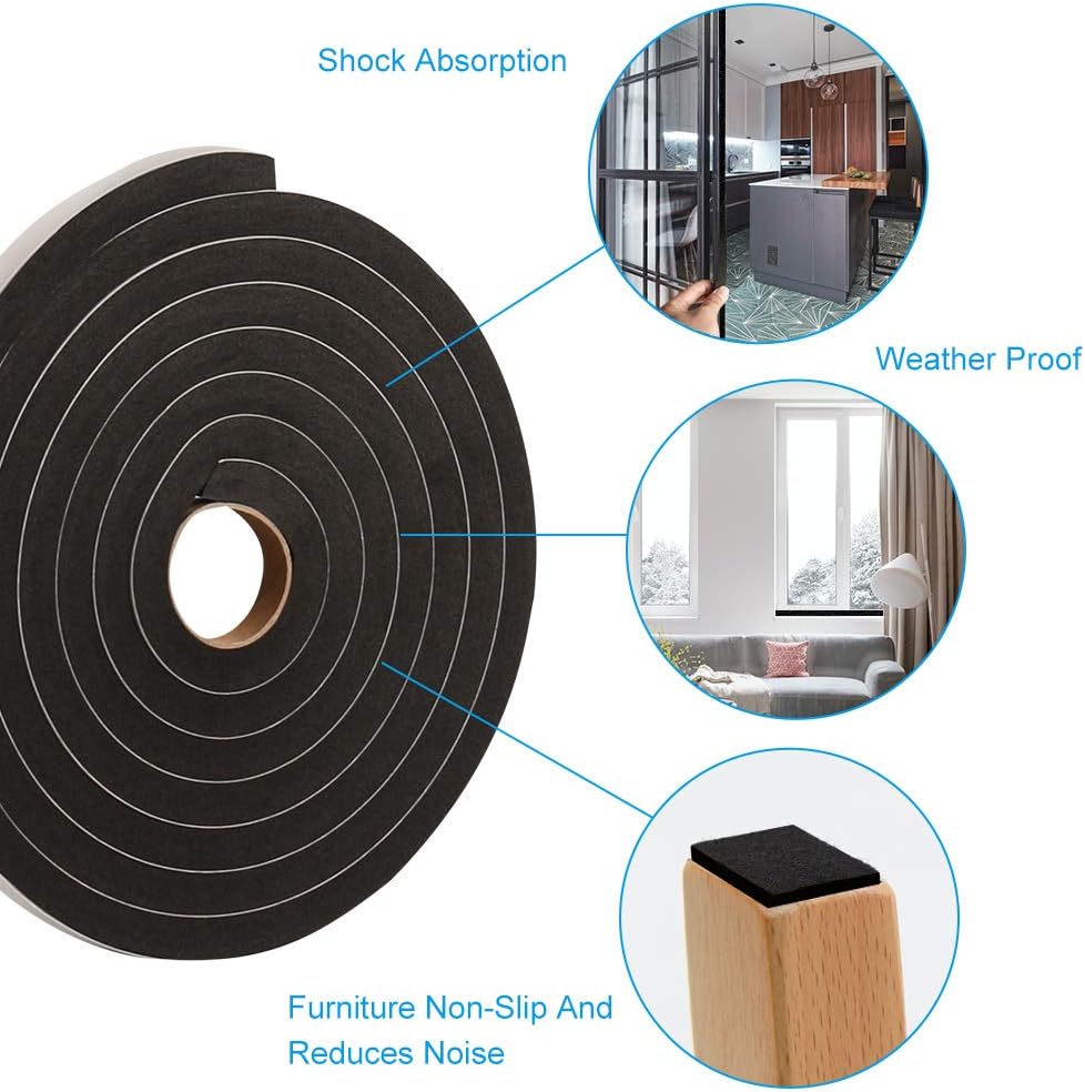 Window Foam Seal Tape 1/2Inch Wide X 1/2Inch Thick, High Density Self Adhesive Weather Stripping