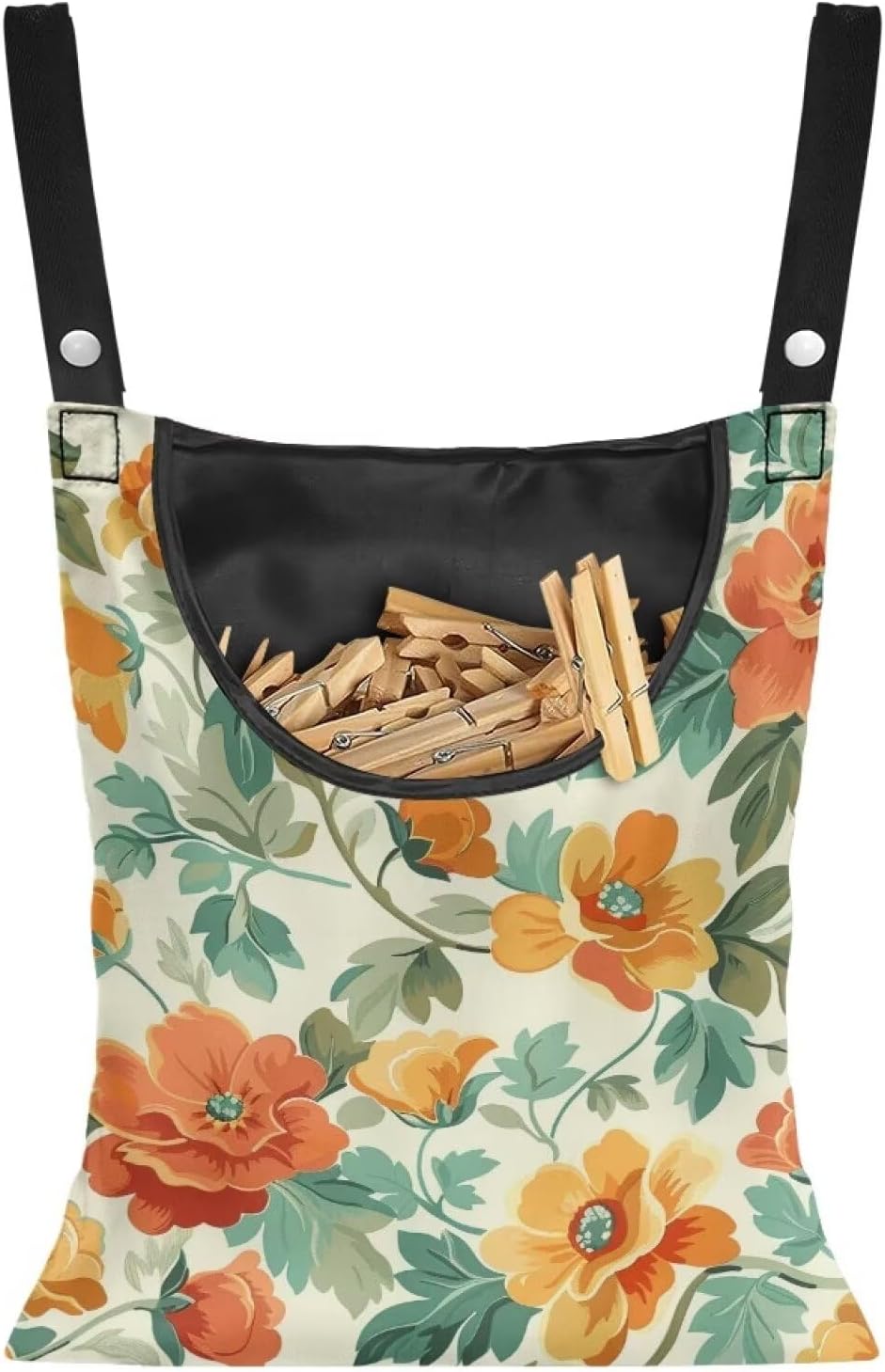 Art Flower Clothespin Bag Clothes Pin Hanging Bag Clothespin Bag with Hanging Hook 12 x 14.6 Inch