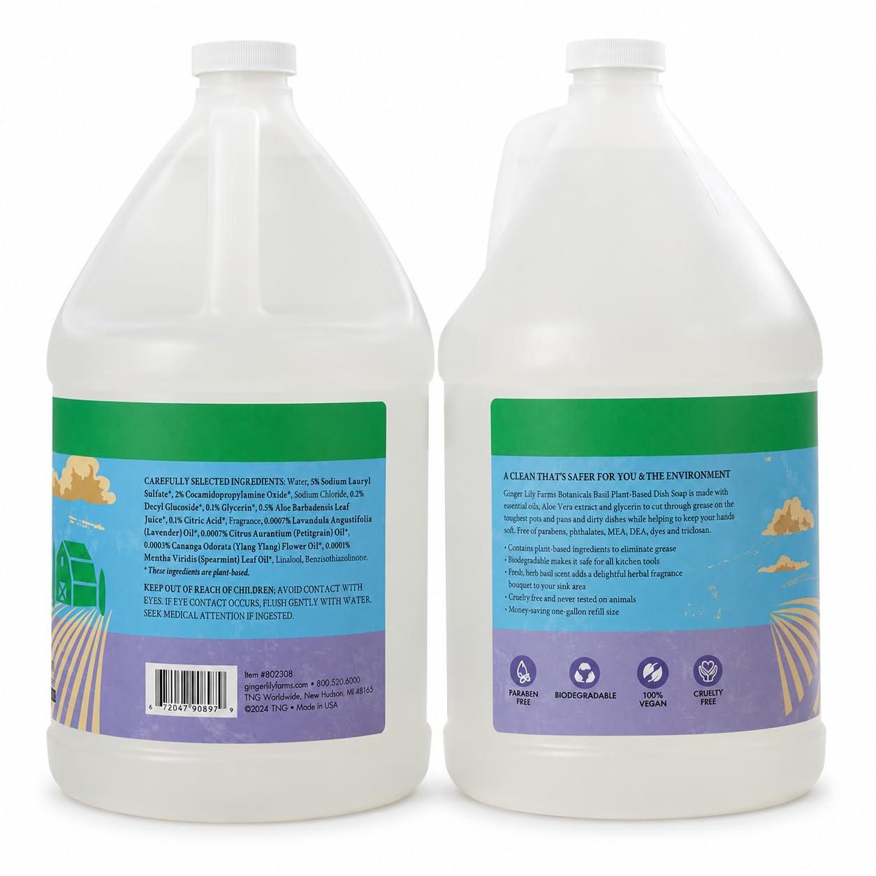 Ginger Lily Farms Botanicals Plant-Based Liquid Dish Soap, Concentrated Formula with Max Grease