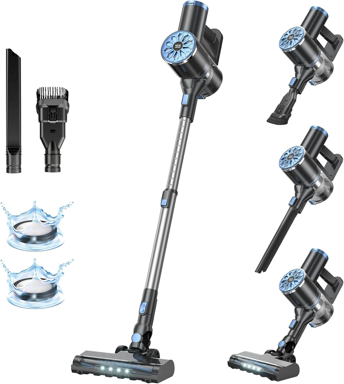 Cordless Vacuum Cleaner with Self-Standing, LED Screen Stick Vacuum Cleaners for Home, Lightweight