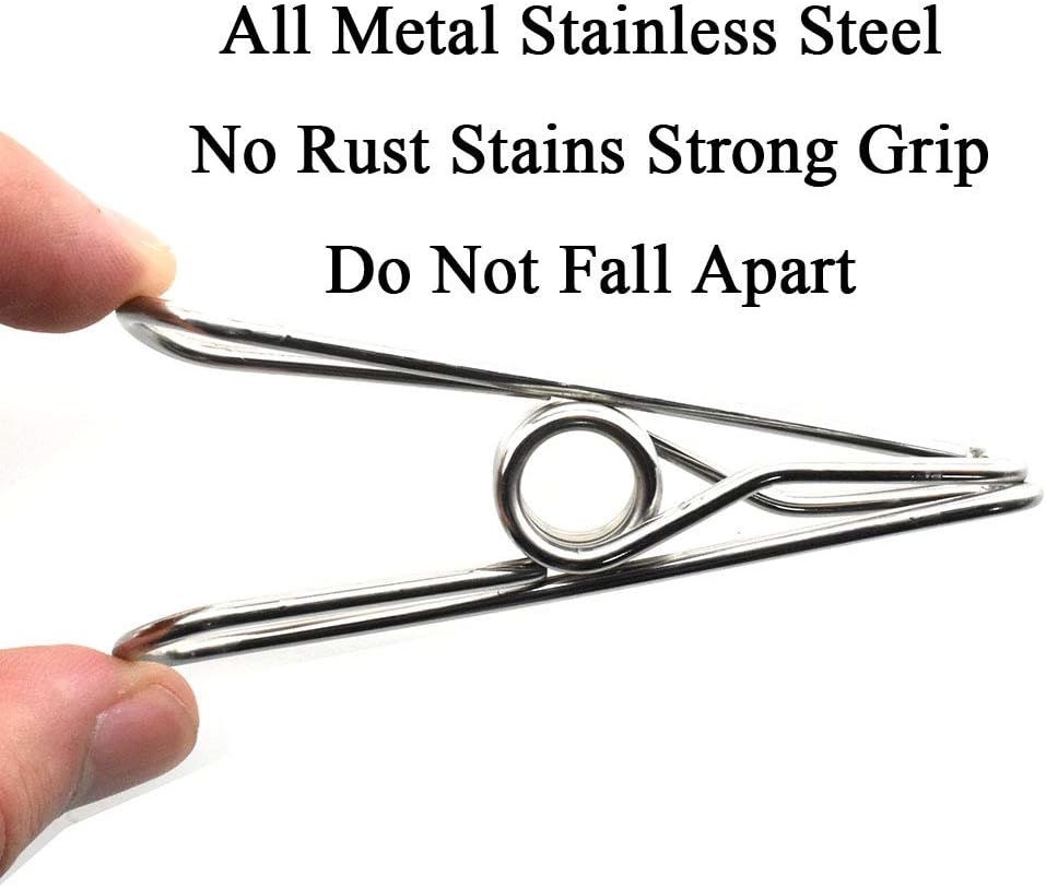 HAHIYO Clothespins Chip Clips All Metal Stainless Steel No Rust Stains Strong Grip in Heavy Wind
