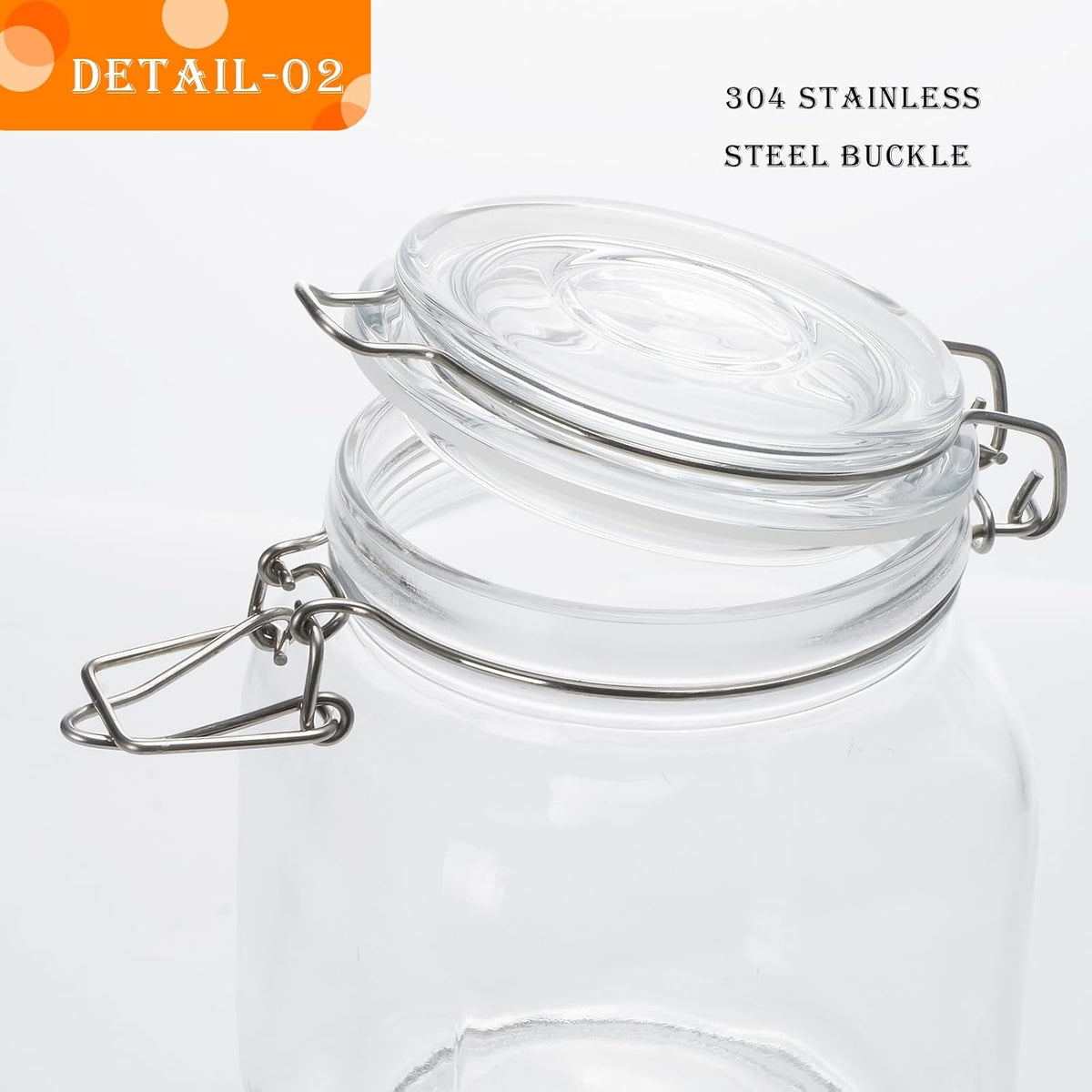 34oz Square Glass Food Storage Jars with Airtight Clamp Lids, 3 Pack Large Kitchen Canisters for