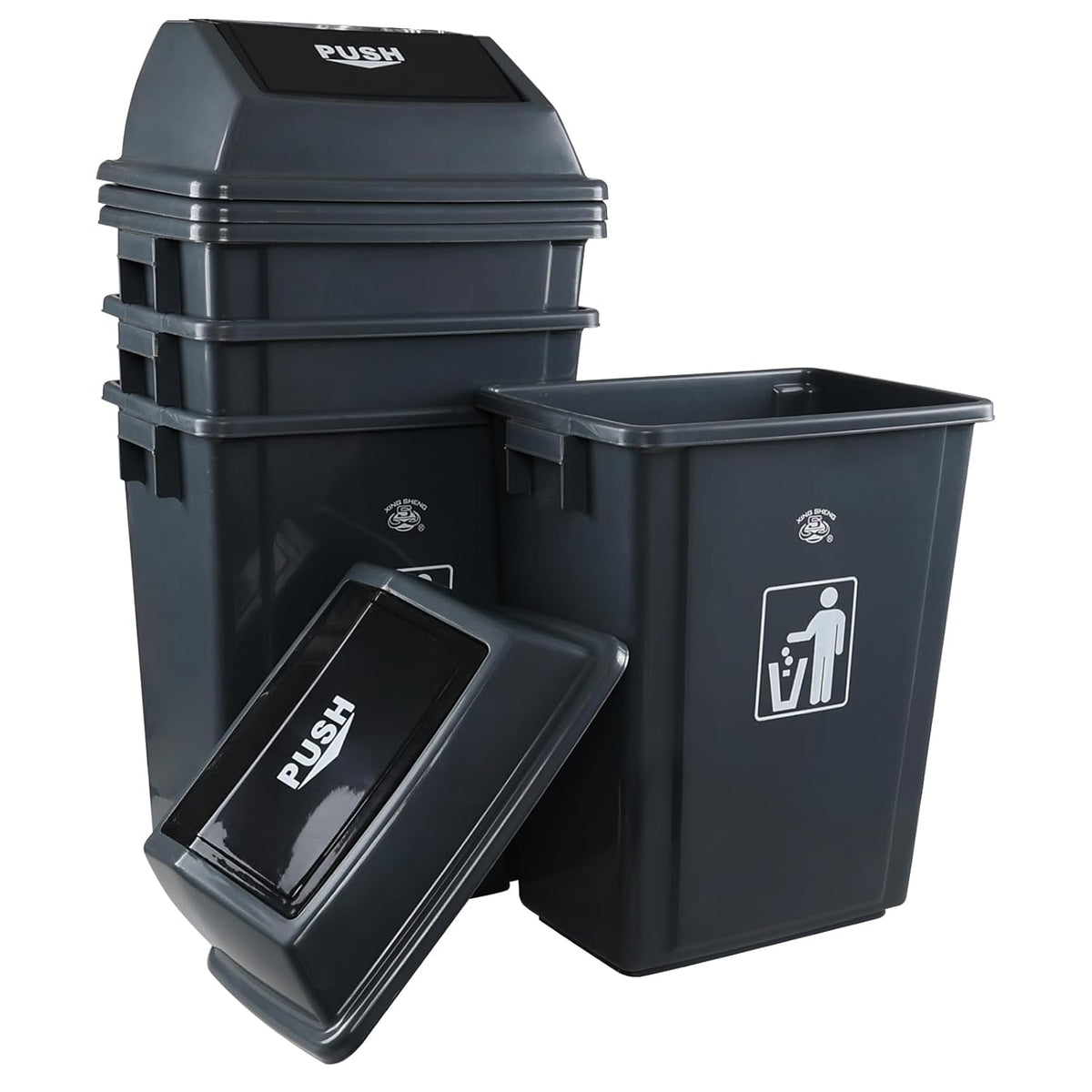 4 Packs 18 Gallon Large Commercial Trash Can, Kitchen Waste Bin with Lid, Plastic Tall Garbage Can