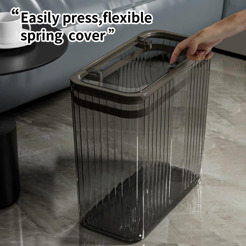 Transparent Trash Can, Bathroom Trash Cans with Lids, 3.5 Gallon Garbage Can for Bedroom, Office