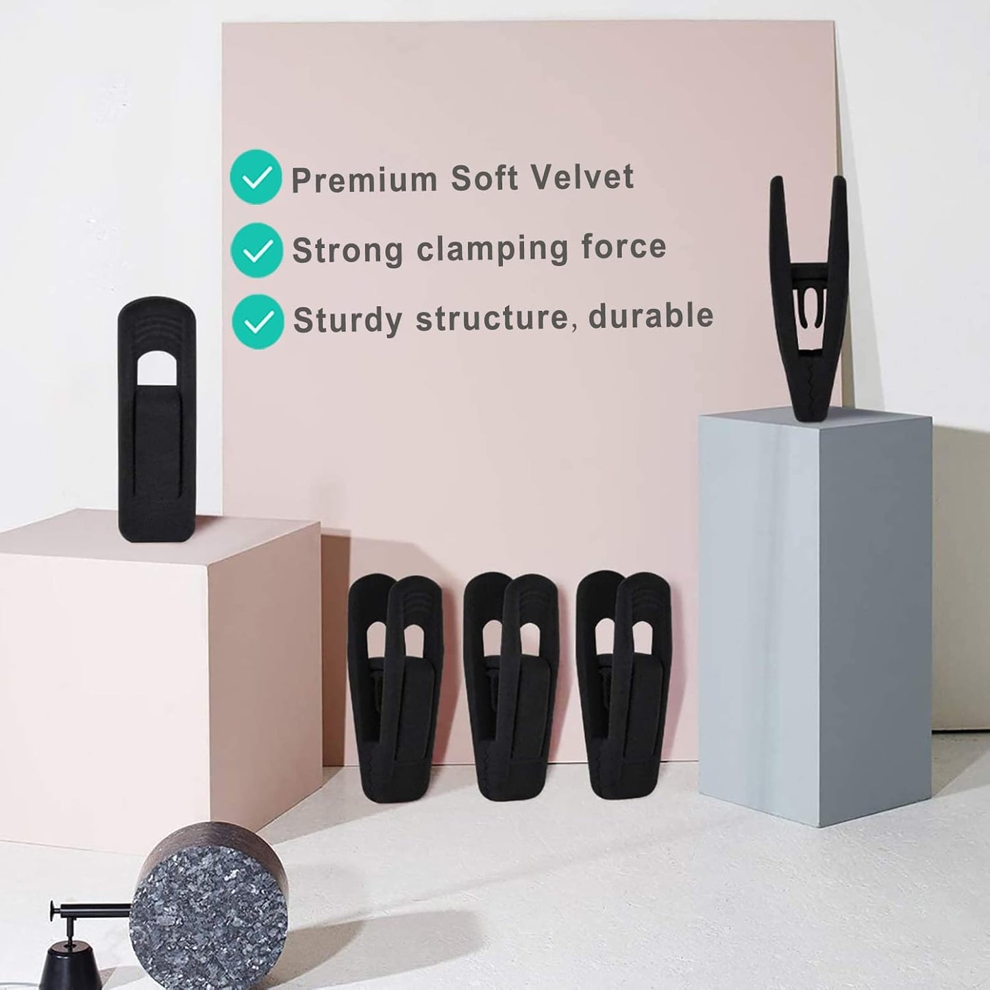 Black Velvet Hangers Clips 50 PCS, Non-Slip Velvet Clips for Suit Pant Skirt Hanger, Strong Finger