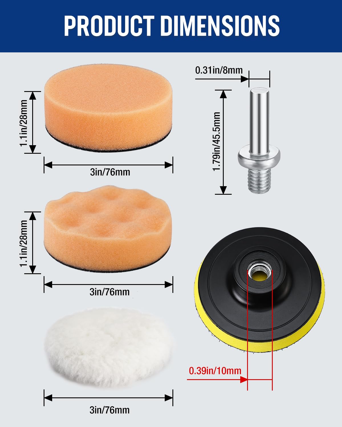 WORKPRO 3 Inch Drill Buffing Pad Kit - 11 Pcs Car Foam Polishing Pads Set, Drill Buffer Polisher