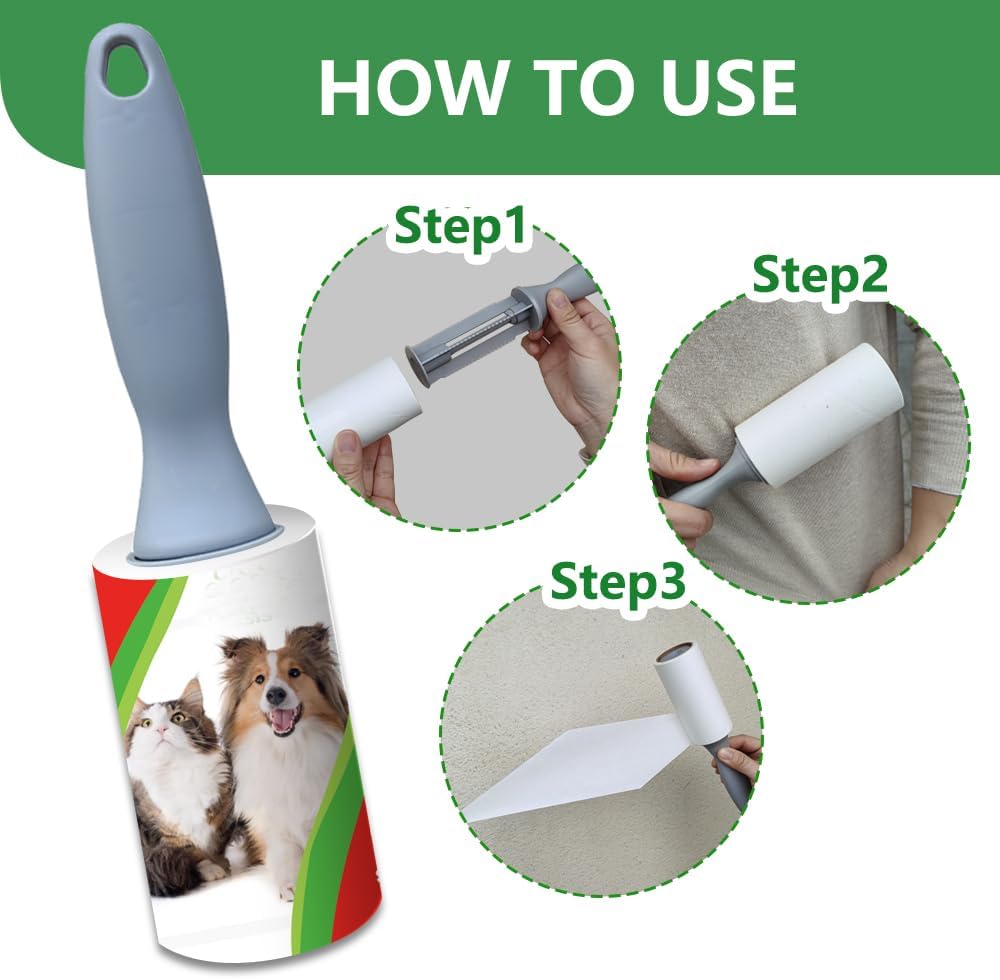Pet Hair Lint Rollers, 3 Pack, 90 Sheets Each– Reusable Sticky Roller for Pet Hair, Cat & Dog Hair
