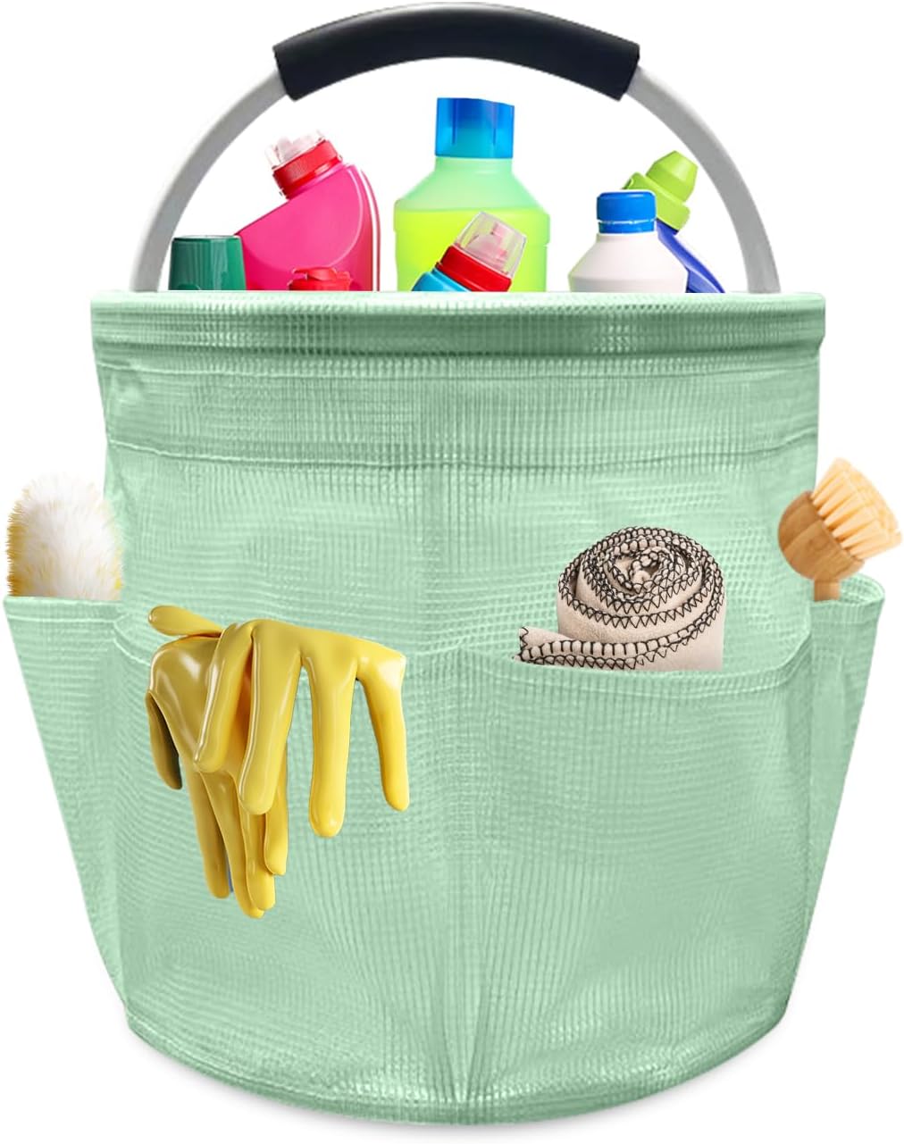 Qivine 17L Cleaning Caddy with Handle, Cleaning Supply Caddy Foldable Tool Bag Cleaning Products