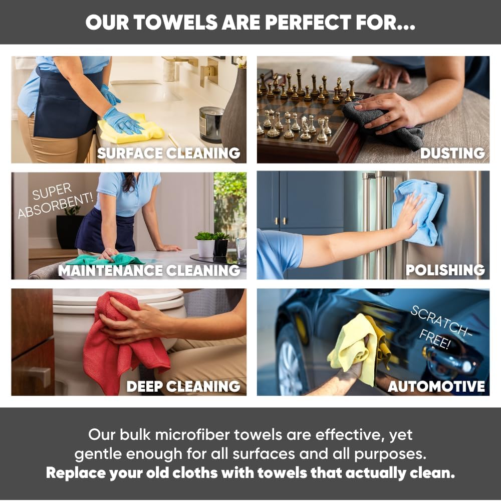Bulk 16" x 16" All Purpose Microfiber Towels Wholesale - Case Quantity (200 Count) | Large | No
