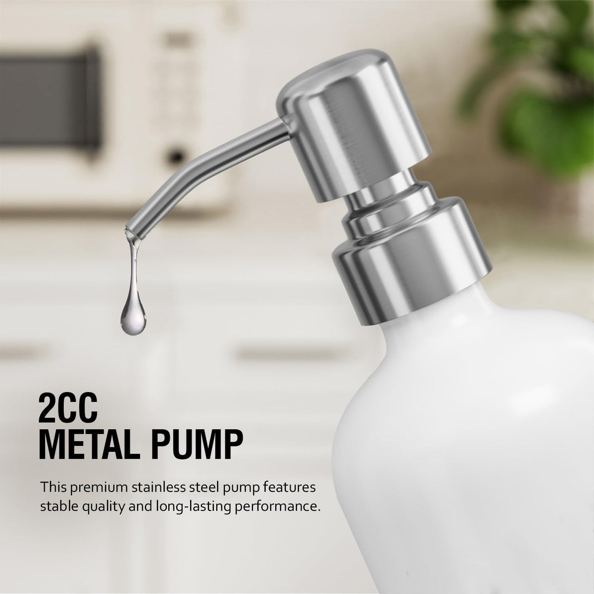 MOMEEMO Soap Dispenser for Kitchen Sink, White Soap Dispenser with Silver Metal Pump, Suitable for