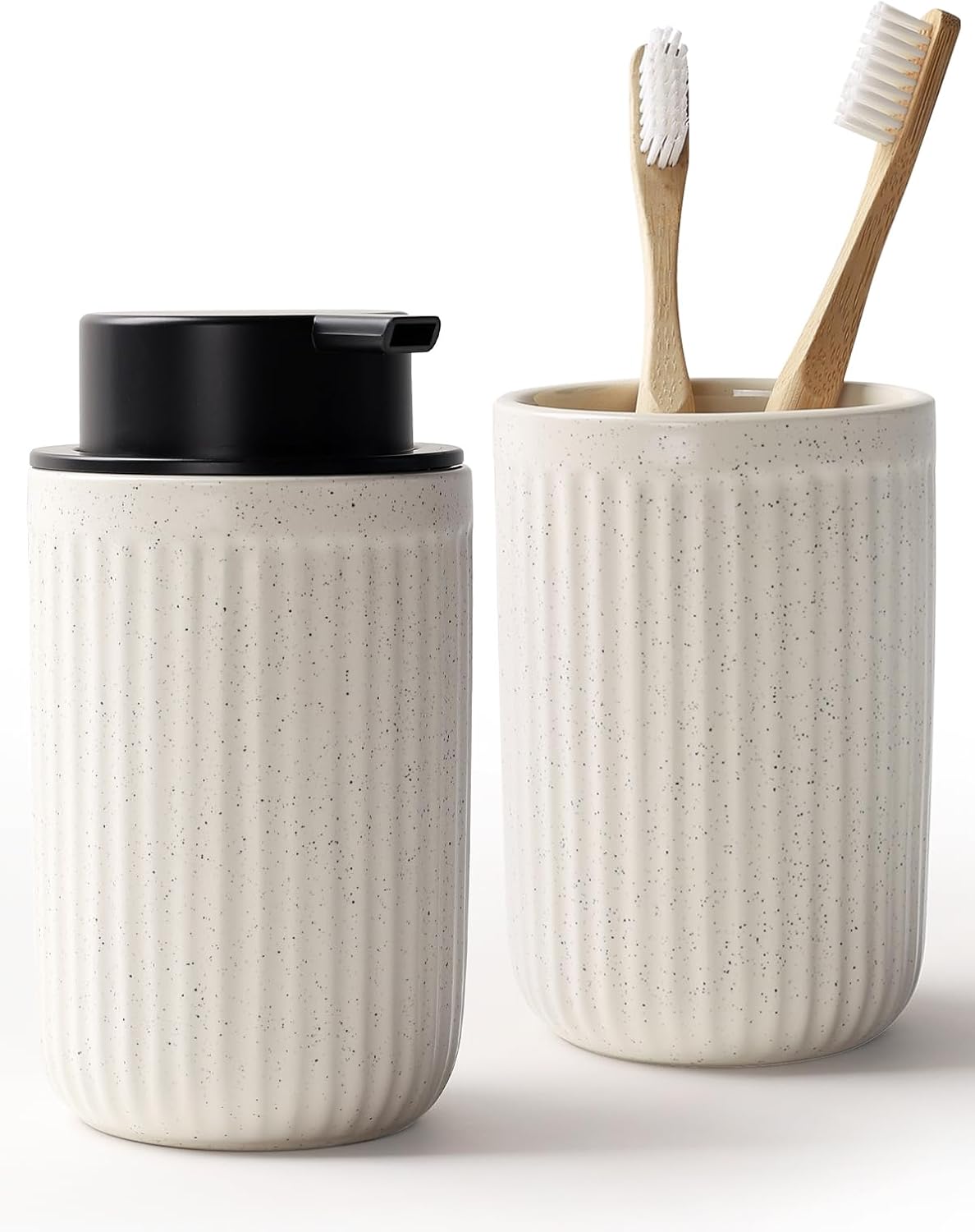 Bosilunlife Soap Dispenser and Toothbrush Holder Set - 11Oz Foam Soap Dispenser Pump Ceramic