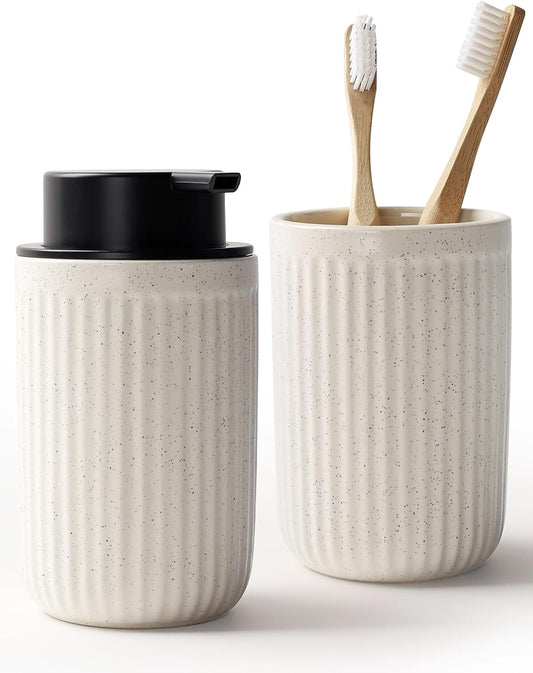 Bosilunlife Soap Dispenser and Toothbrush Holder Set - 11Oz Foam Soap Dispenser Pump Ceramic