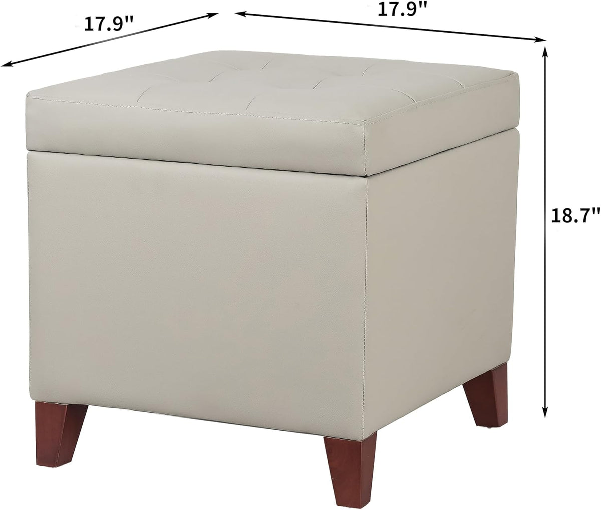 Adeco 18" PU Storage Ottoman, Upholstered Square Faux Leather Foot Rest - Flip Top Footstool with